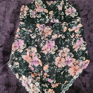 Torrid Size 2/2X Pink, Orange Floral Black Lace Bodysuit